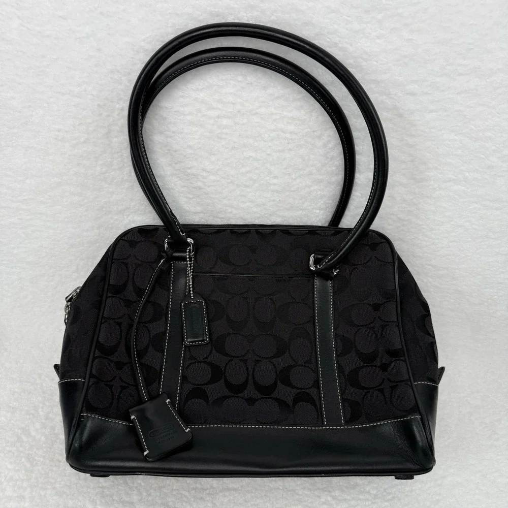 Coach Limited Edition Signature Black Jacquard Leather Satchel 6097 Logo Handbag